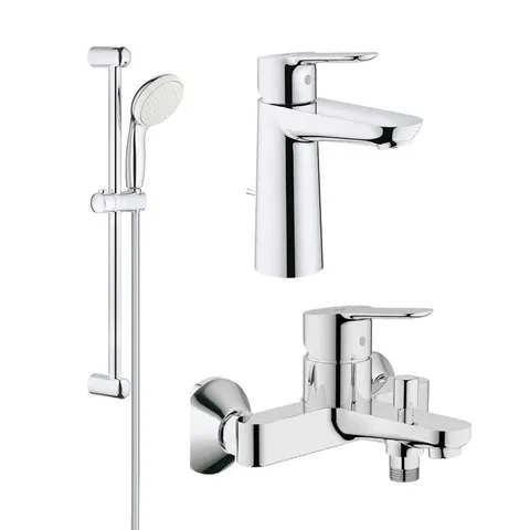 Pachet complet baterii baie inaltime medie Grohe Bau Edge ( 23758000,23334000, 27853003 )