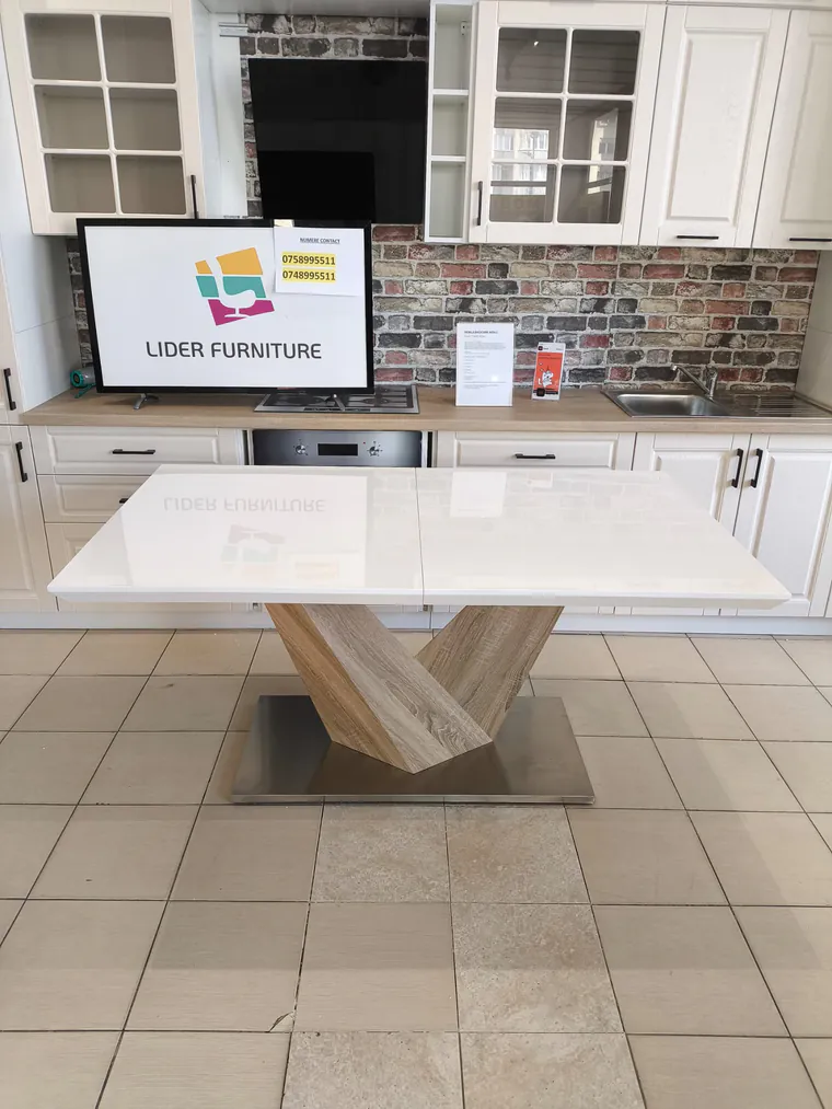 MASA LIDER 19 EXTENSIBILA LIDER, ALB/MARO, 160CM RESTRANSA, 220CM EXTINSA, 90CM LATIME, 75CM INALTIME