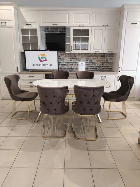 SET STELLA MARO CU AURIU MASA+6 SCAUNE, BLAT ALB