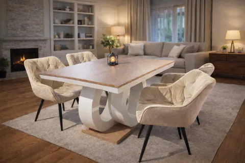 Set Dining Elegance Extensibil – Masă + 4 Scaune Catifea