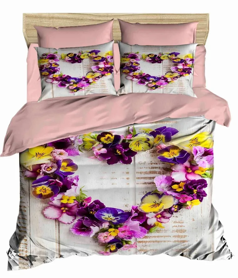 Lenjerie de pat dubla, L'essentiel Maison, 186, Alb / Mov / Galben / Somon