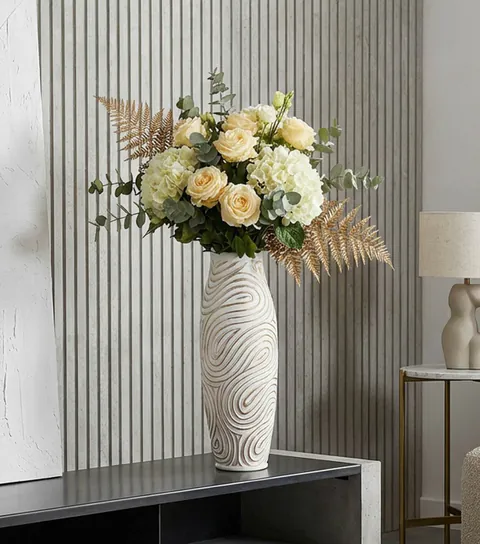 Vaza decorativa, Mauro Ferretti, Oblix, 18.5x50 cm, polirasina, alb decolorat