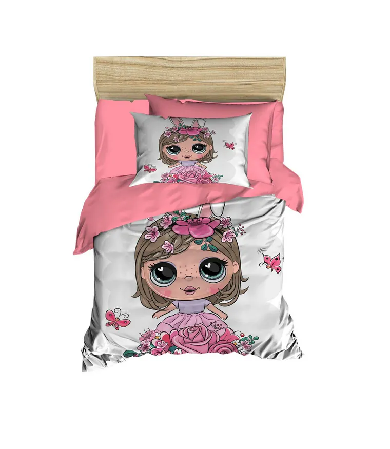 Lenjerie de pat pentru copii, L'essentiel Maison, PH174, Roz / Alb / Maro