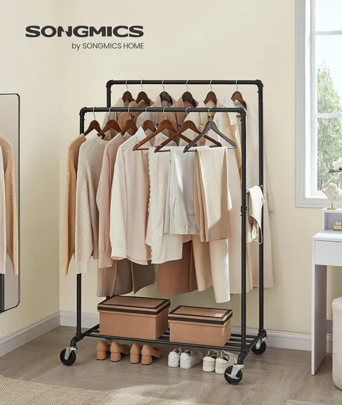 Suport mobil pentru umerase Heavy Duty, Songmics, 100x59x162 cm, max 110 kg, otel, negru