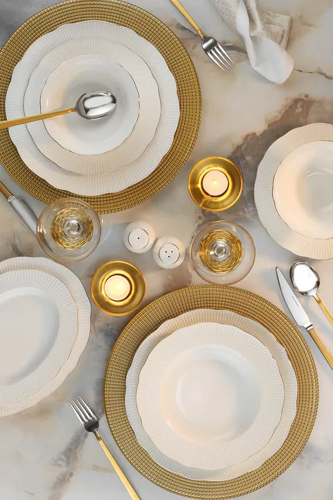 Serviciu de masa, Hermia, 710KTP9736, Farfurie: 23 cm (6 bucăți), Alb/Auriu