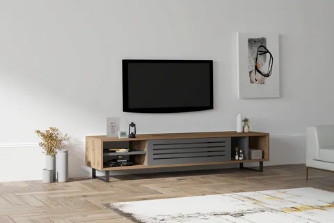 Comoda TV, Hanah Home, Eray, 160x35x40 cm, Nuc / Antracit