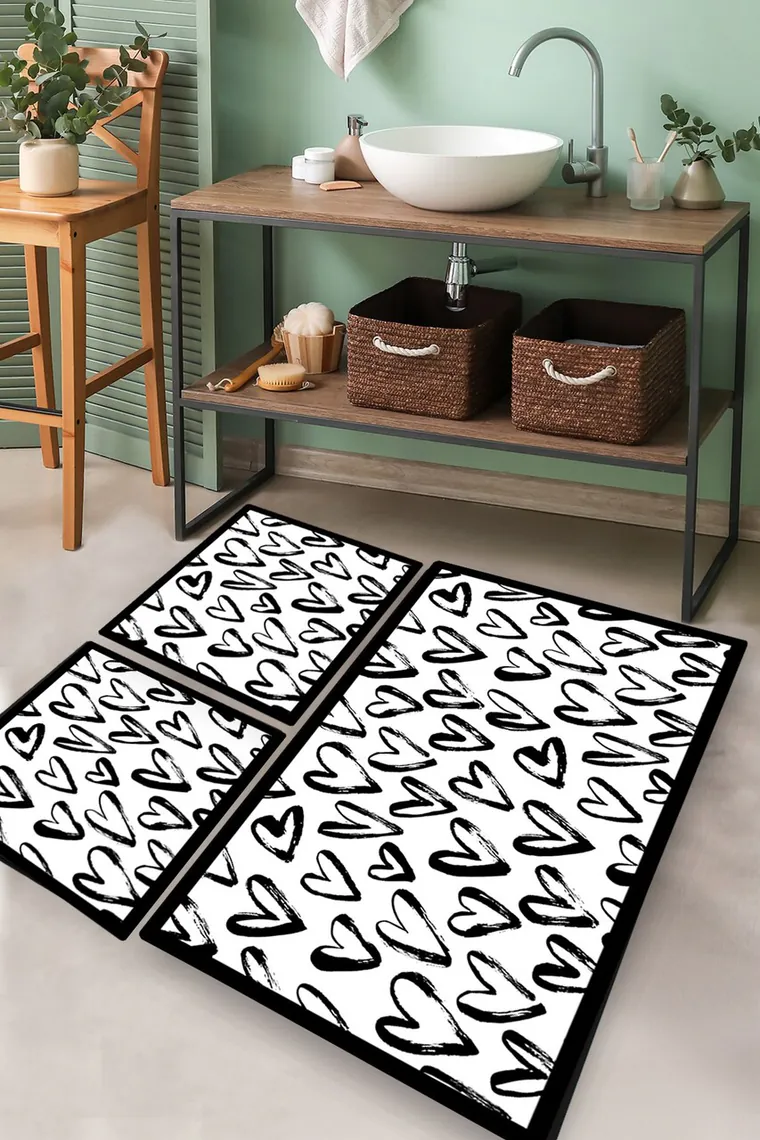 Set covorase de baie, L'essentiel Maison, Small Heart, Poliester, Multicolor