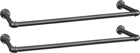 Set 2 bare pentru haine / suport umerase cu fixare pe perete Songmics, max 45-60 kg, 92x30x7.5 cm, otel, negru