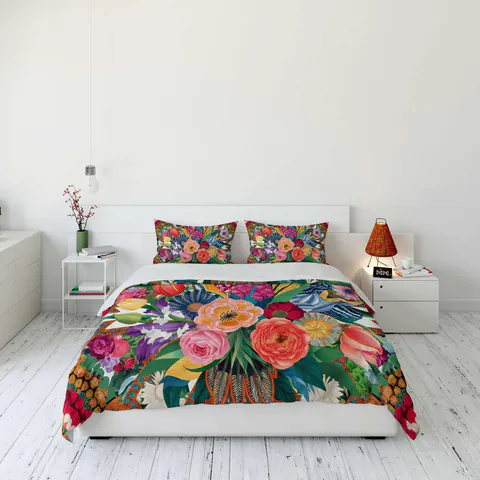 Lenjerie de pat dubla Super King (FR), 3 piese, L'essentiel Maison, FLW_DVT25-15, Multicolor