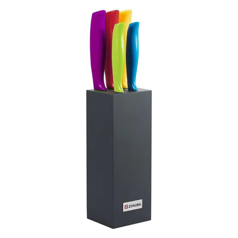 Set 5 cutite cu suport, Zokura, inox/polipropilena, multicolor/negru