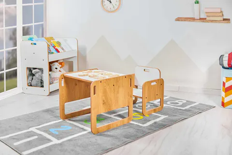 Set masa si scaun pentru copii, Hanah Home, Sparrow, Alb / Natural