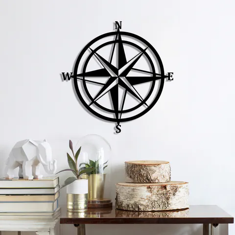 Decoratiune de perete, Compass, Dimensiune: 55 x 55 cm, Negru