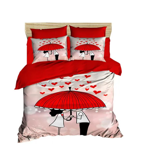 Lenjerie de pat dubla, L'essentiel Maison, 207, Alb / Roșu / Roz