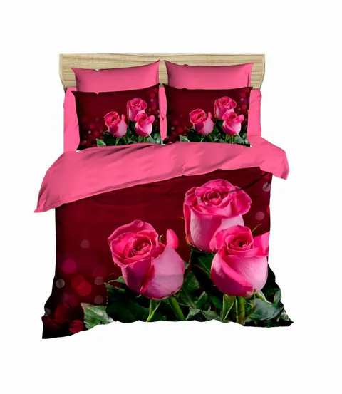 Lenjerie de pat dubla 3 piese, L'essentiel Maison, 179, Roșu / Roz / Verde