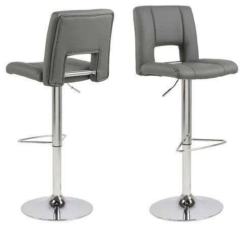 Scaun de bar Sylvia, Actona, 41.5x52x115 cm, rotativ, piele ecologica/otel, gri