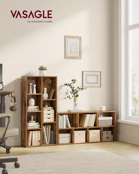 Biblioteca cu 6 compartimente, Vasagle, 50x24x106 cm, PAL, maro rustic