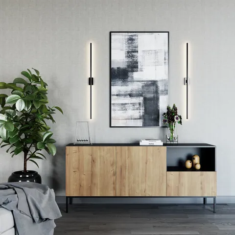 Comoda ELTAP, Lanzzi, 180x40x80 cm, MDF laminat, negru/stejar