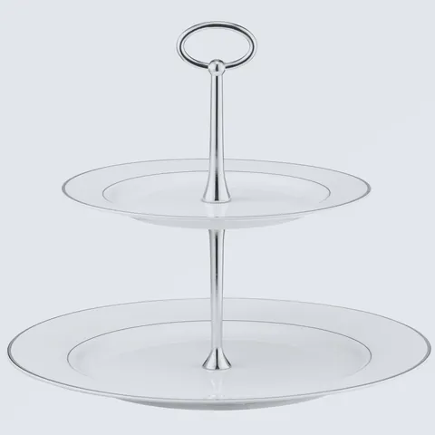 Suport prajituri cu 2 nivele Aura Silver, Ambition, 27x23 cm, portelan