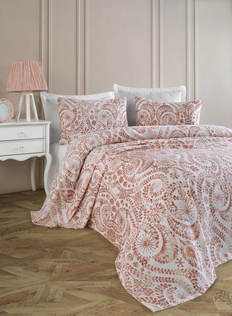 Set cuvertura pique Single 2 piese, L'essentiel Maison, Loop, Bumbac, Caramiziu