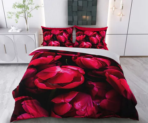 Lenjerie de pat dubla Super King (FR), 3 piese, L'essentiel Maison, Pigane, Bumbac;Poliester, Roșu/Negru