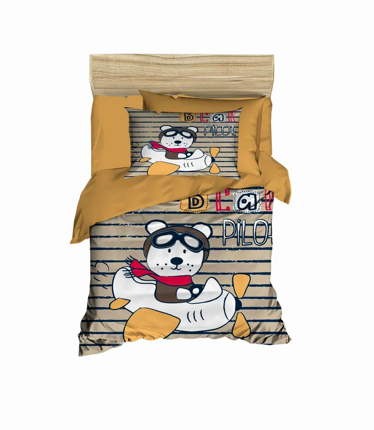 Lenjerie de pat pentru copii, L'essentiel Maison, PH115, Muștar / Alb / Kaki