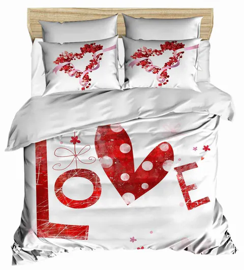 Lenjerie de pat dubla, L'essentiel Maison, 181, Alb/Rosu