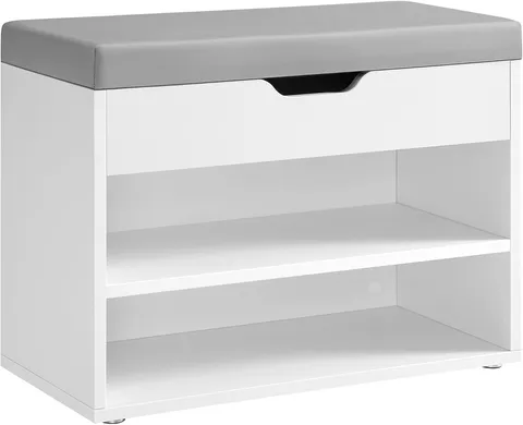 Bancheta cu pantofar, Vasagle, 60x30x44 cm, max 136 kg, MDF/PAL/piele ecologica, alb cloud