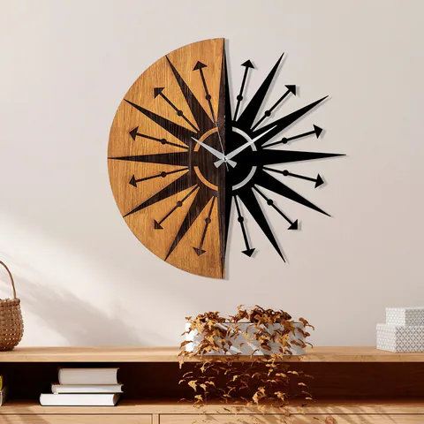 Ceas de perete, Wooden Clock, ø56 cm, Nuc / Negru