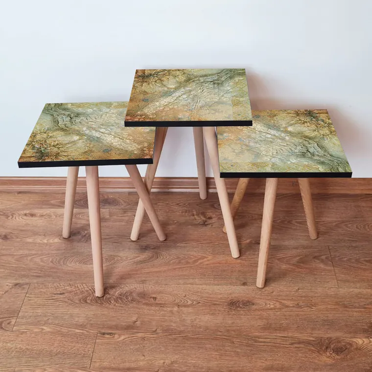 Set masute 3 piese, Hanah Home, 3Shp70, Verde / Bej