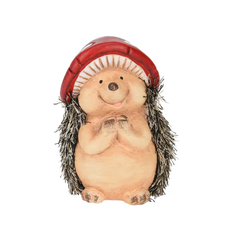 Decoratiune Hedgehog w Mushroom Hat v1, Excellent Houseware, 8.5x7.7x12.8 cm, teracota, multicolor