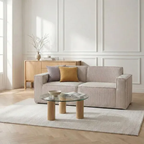 Canapea modulara 2 locuri Lykke, Homla, 190x88x73 cm, catifea din poliester, gri deschis