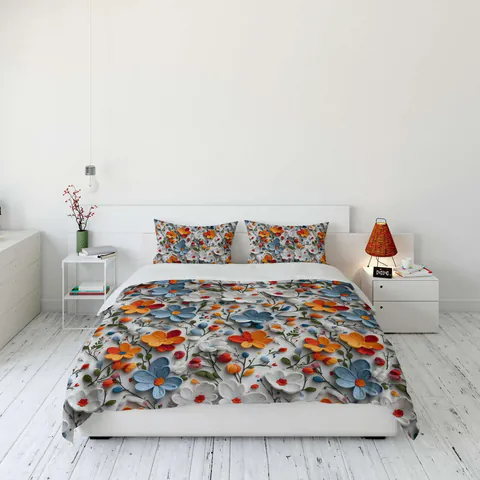 Lenjerie de pat dubla Super King (FR), 3 piese, L'essentiel Maison, FLW_DVT25-23, Multicolor