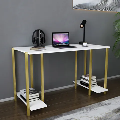 Birou, Hanah Home, Academy, 125.2x60x73.8 cm, Aur/Alb