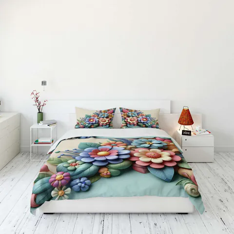 Lenjerie de pat dubla Super King (FR), 3 piese, L'essentiel Maison, FLW_DVT25-2, Multicolor