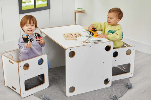 Set masa si scaun pentru copii, Hanah Home, Goldfinch 2, Alb / Natural