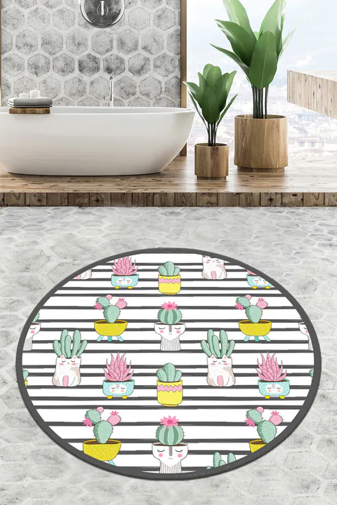 Covoras de baie, L'essentiel Maison, Catinus Cactus Circle Djt 200, Multicolor
