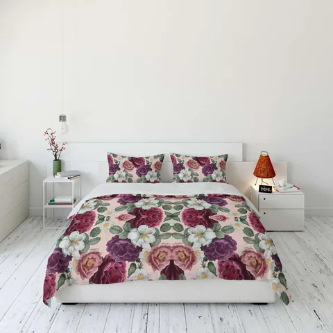 Lenjerie de pat dubla Super King (EU) (IT), 3 piese, L'essentiel Maison, FLW_DVT25-8, Multicolor