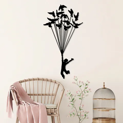 Decoratiune de perete, Flying Boy 3, Dimensiune: 45 x 85 cm, Negru