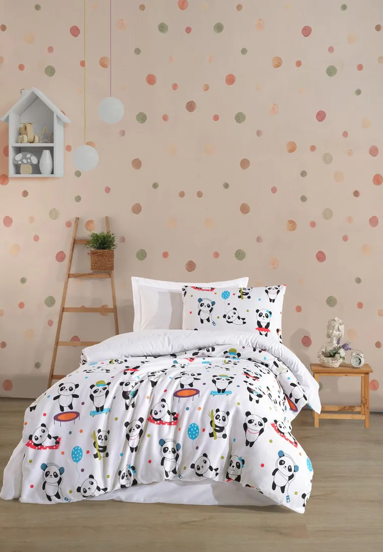 Lenjerie de pat pentru o persoana Single XXL (DE), 2 piese, L'essentiel Maison, LovePandas, 65% bumbac/35% poliester, Alb
