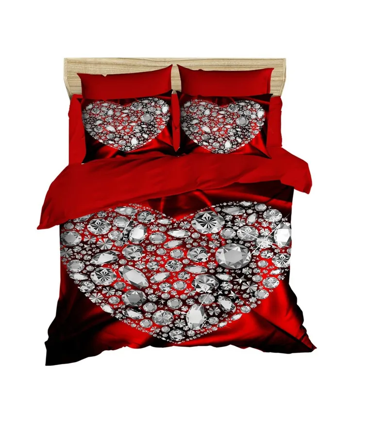 Lenjerie de pat dubla, L'essentiel Maison, 174, Roșu / Argintiu / Negru