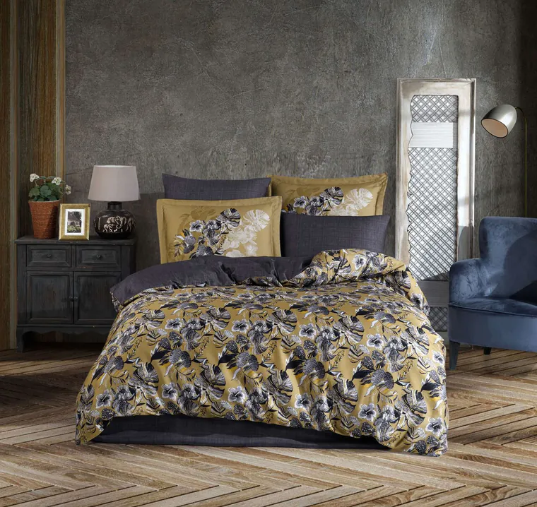 Set de huse de pilotă duble din satin Tencel, L'essentiel Maison, Natali, Aur/Antracit