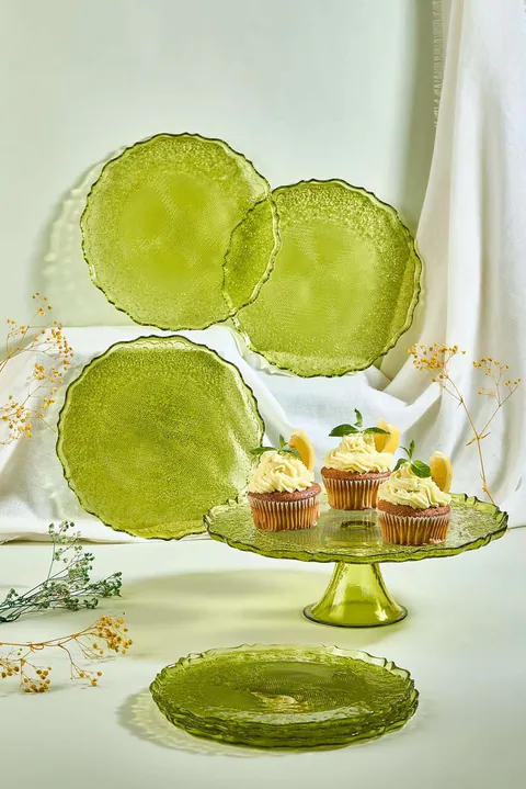 Set farfurii pentru desert, Hermia, 337GLZ1222, Suport: 28 cm (1 bucată), Galben