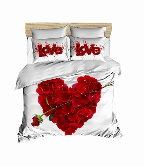 Lenjerie de pat dubla 3 piese, L'essentiel Maison, 194, Rosu/Alb