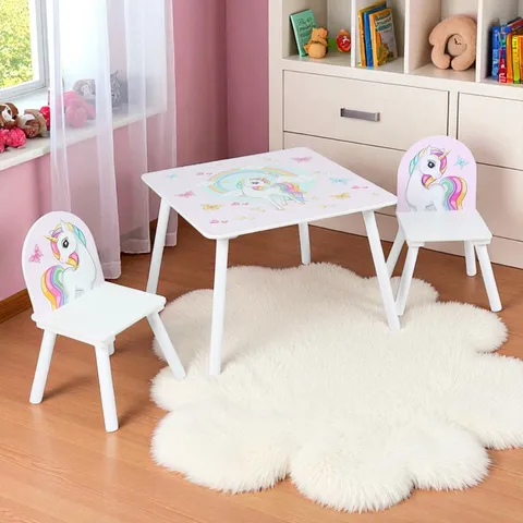 Set birou cu 2 scaune Unicorns, U-Grow, 60x60x44 cm / 26.8x26.8x51 cm, MDF/textil, alb/roz