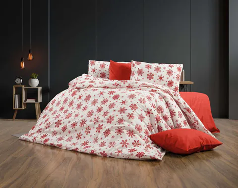 Lenjerie de pat dubla King (FR), 3 piese, L'essentiel Maison, Chr-Coverset-4, Alb/Rosu