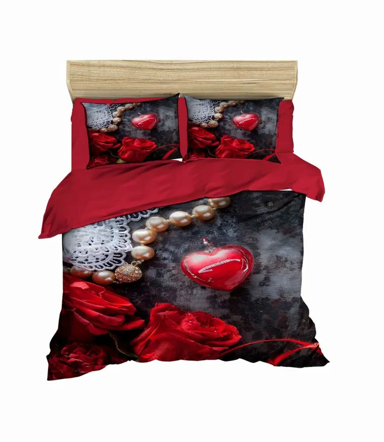 Lenjerie de pat dubla, L'essentiel Maison, 171, Roșu/Negru