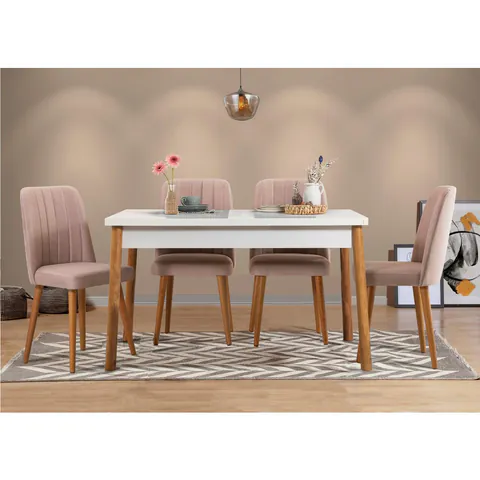 Set masa si scaune, 5 piese, Hanah Home, Costa White Atlantice-Stone, Pin Atlantic / Alb / Piatră