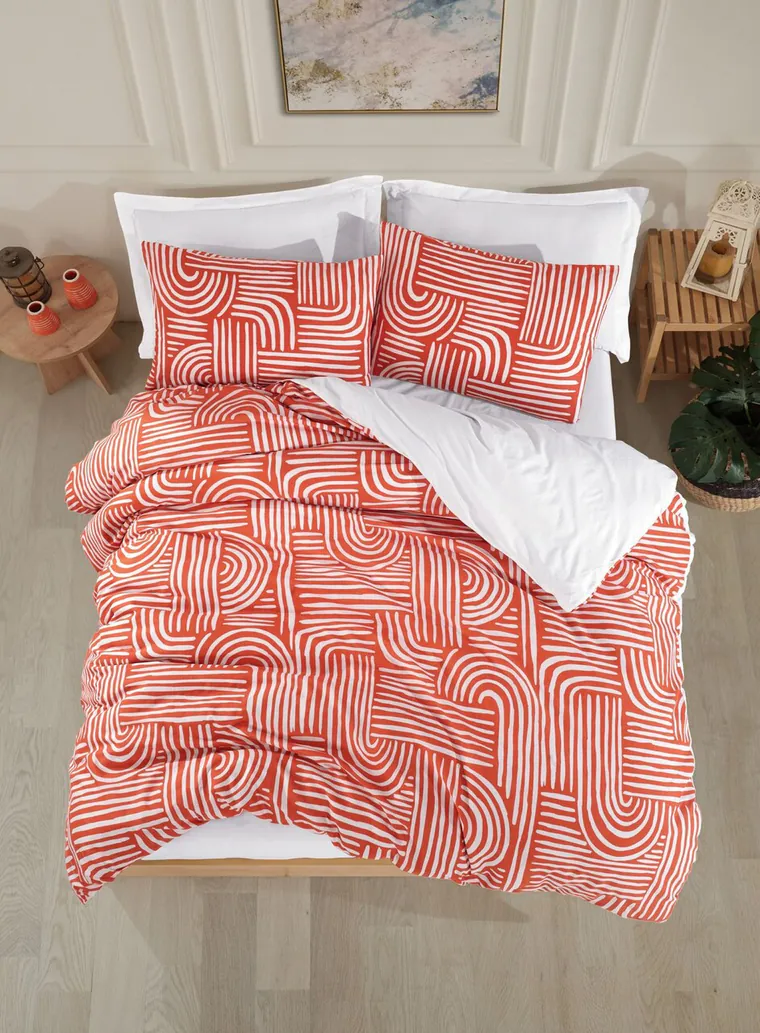 Lenjerie de pat pentru o persoana (FR), 2 piese, L'essentiel Maison, Line Art, 65% bumbac/35% poliester, Caramiziu