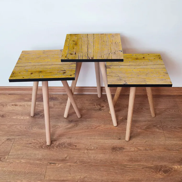 Set masute 3 piese, Hanah Home, 3Shp127, Galben/Maro