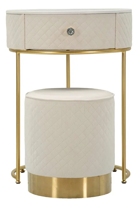 Masa de toaleta cu taburet / masuta dressing Vellit, Mauro Ferretti, 52x70 cm, lemn de pin/MDF/metal, crem